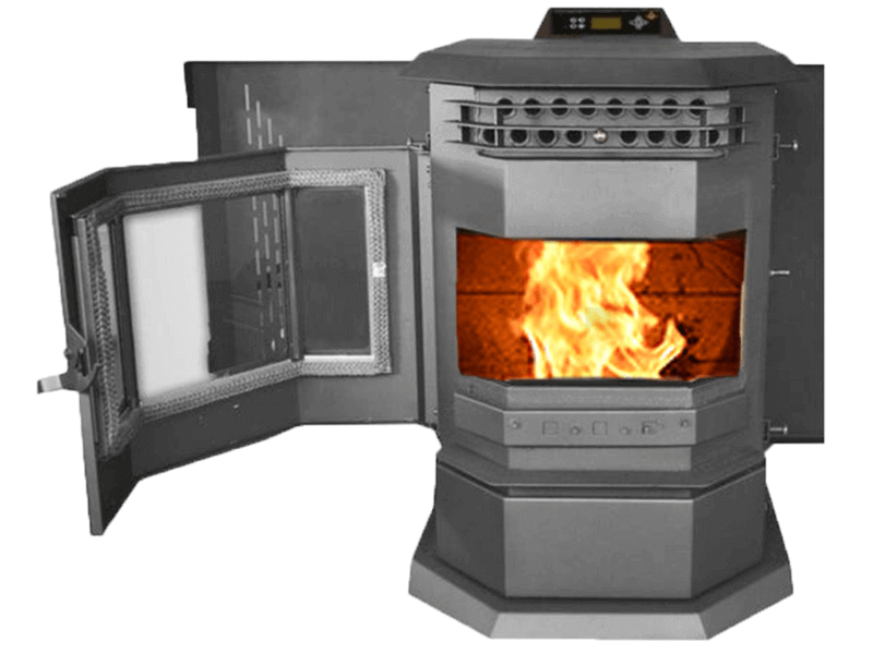 HP22 wood Pellet Stove with door open