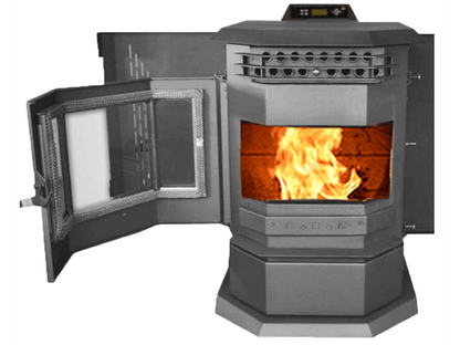 HP22 wood Pellet Stove with door open