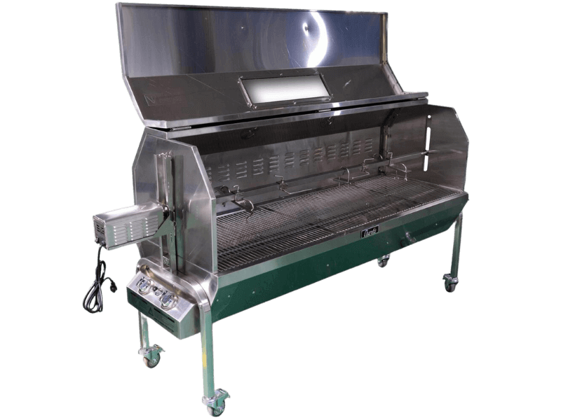 Charotis 62" Dual Fuel Pig Roaster with lid open 