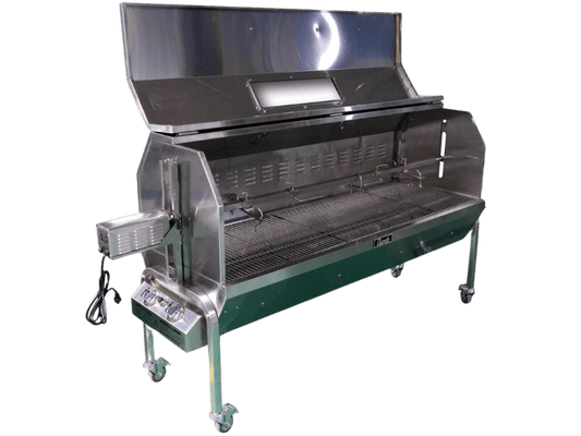 Charotis 62" Dual Fuel Pig Roaster with lid open 