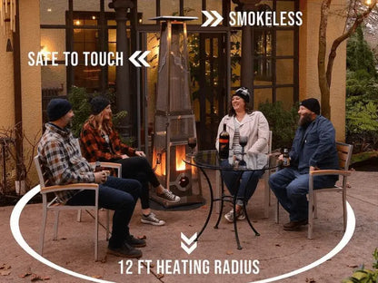 Pallet patio heater with 12 foot heating radius and smokeless