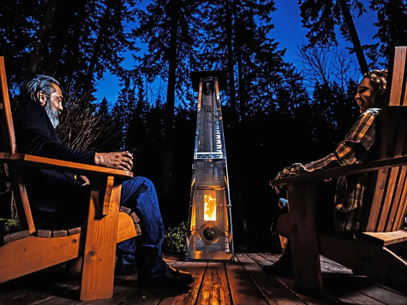 Pallet patio heater with two people, having drinks